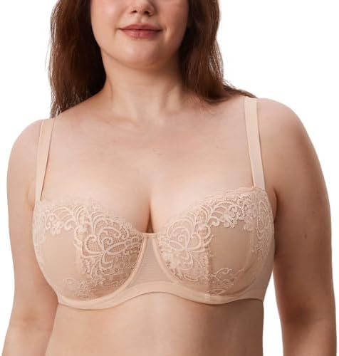 Balconette Lace Plus Size Sexy Bras, Beige