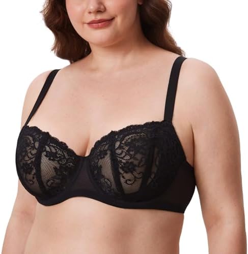 Balconette Lace Plus Size Sexy Bras, Black