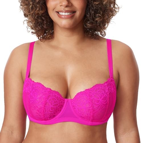 Balconette Lace Plus Size Sexy Bras, Glitter Pink