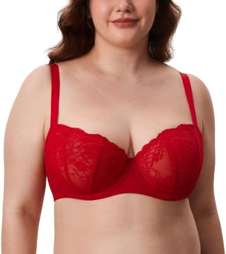 Balconette Lace Plus Size Sexy Bras, Lipstick Red