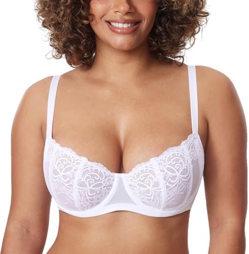 Balconette Lace Plus Size Sexy Bras, White