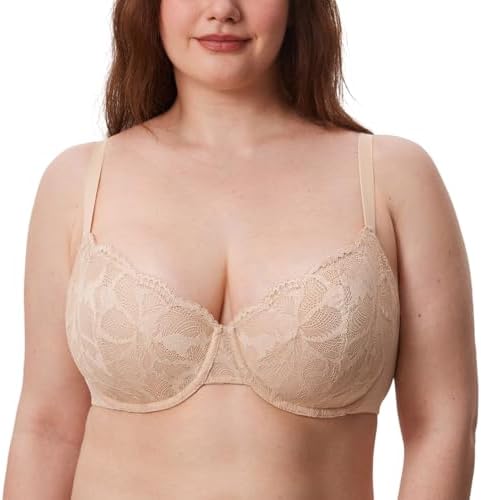 Balconette Plus Size Lace Sexy Bras, Beige