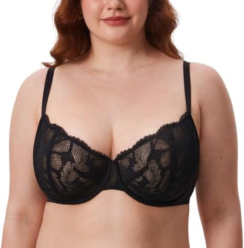 Balconette Plus Size Lace Sexy Bras, Black