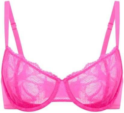 Balconette Plus Size Lace Sexy Bras, Glitter Rose