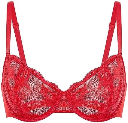 Balconette Plus Size Lace Sexy Bras, Lipstick Red
