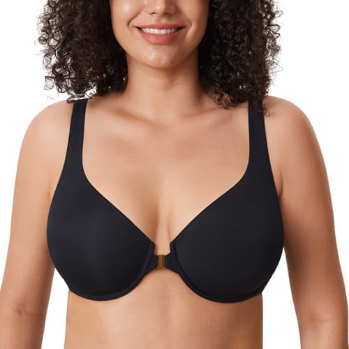 Confishape Front Closure Balconette Plus Size Bras, Black