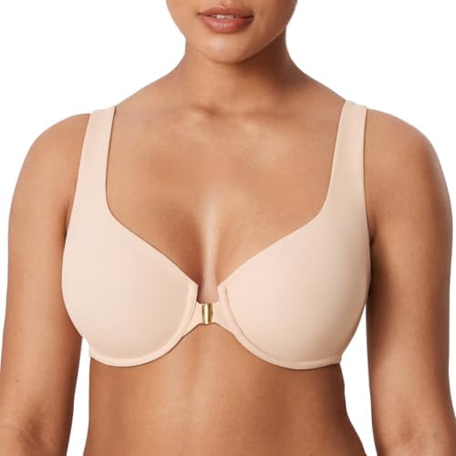Confishape Front Closure Balconette Plus Size Bras, Beige