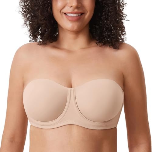 Confishape Strapless Full Coverage Plus Size Bra, Beige