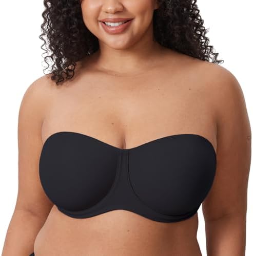 Confishape Strapless Full Coverage Plus Size Bra, Black