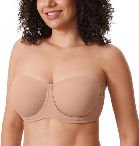 Confishape Strapless Full Coverage Plus Size Bra, Wheat Beige