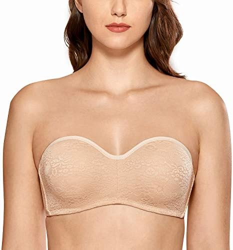 Convertible Underwire Lace Strapless Bra, Beige