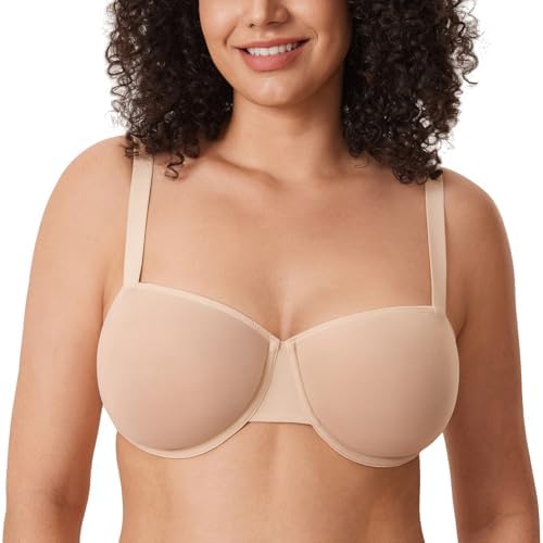 Cosnufy Balconette Bra Sheer Mesh Plus Size See Through Underwire Unlined Bras, Beige