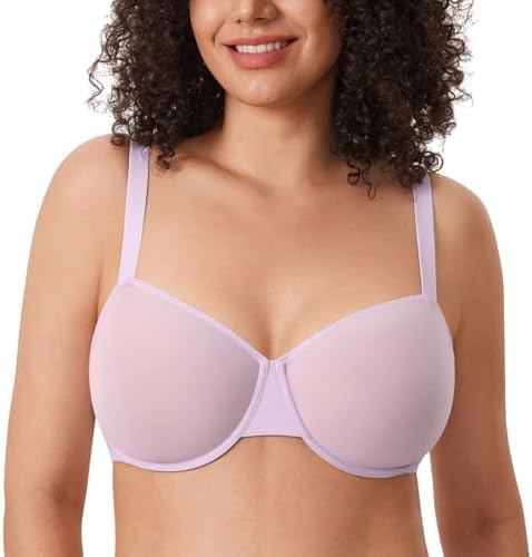 Cosnufy Balconette Bra Sheer Mesh Plus Size See Through Underwire Unlined Bras, Orchid Hush