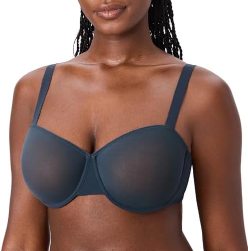 Cosnufy Balconette Bra Sheer Mesh Plus Size See Through Underwire Unlined Bras, Sargasso