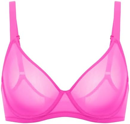 Cosnufy Sheer Mesh Bra Full Coverage Plus Size Plunge Unlined Underwire Bras, Glitter Rose