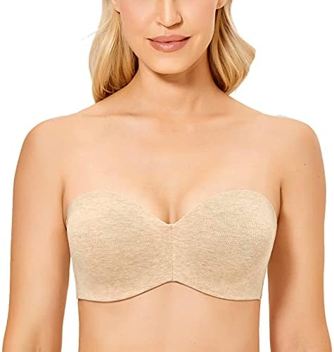 Cotton Strapless Bra, Beige Heather