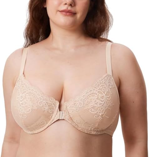 Front Closure Lace Underwire Bras, Beige