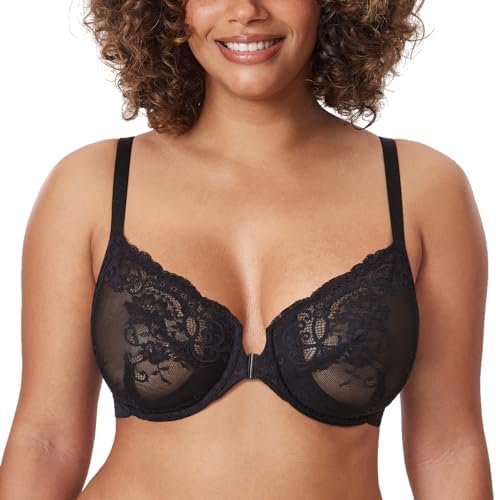 Front Closure Lace Underwire Bras, Black
