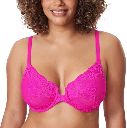 Front Closure Lace Underwire Bras, Glitter Pink