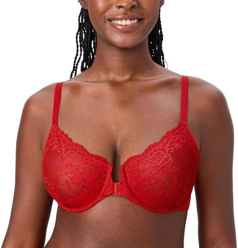 Front Closure Lace Underwire Bras, Lipstick Red