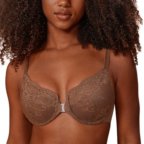Front Closure Lace Underwire Bras, Sandalwood Brown