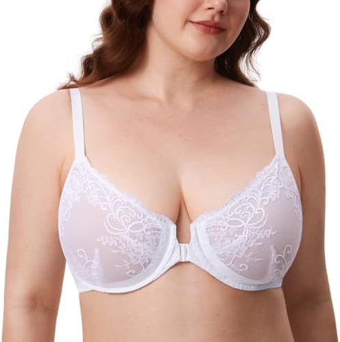 Front Closure Lace Underwire Bras, White