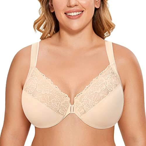 Front Closure Plus Size Lace Bras, Beige