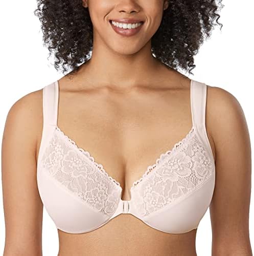Front Closure Plus Size Lace Bras, Coconut White