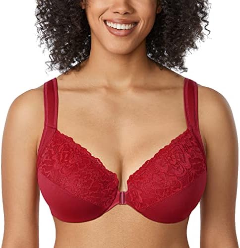 Front Closure Plus Size Lace Bras, Dark Red