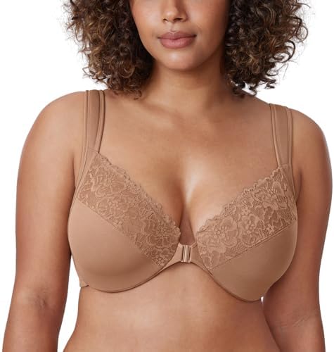 Front Closure Plus Size Lace Bras, Gravel Beige
