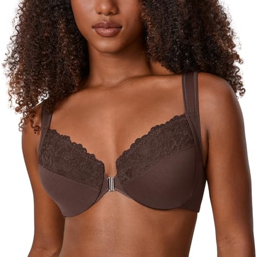 Front Closure Plus Size Lace Bras, Hazelnut