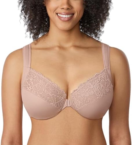 Front Closure Plus Size Lace Bras, Pearl Champagne