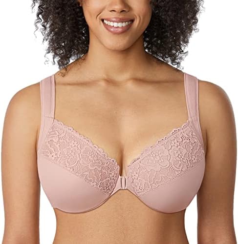 Front Closure Plus Size Lace Bras, Rose Smoked