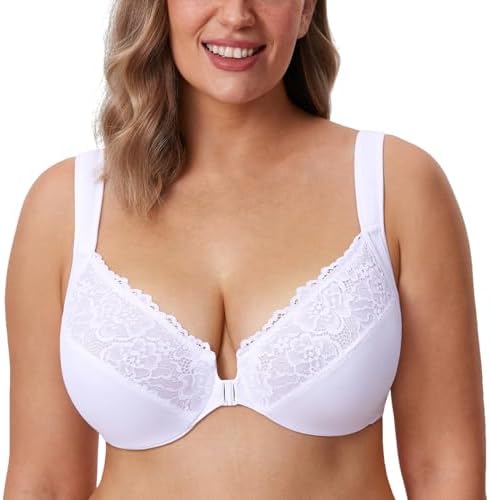 Front Closure Plus Size Lace Bras, White