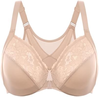 Front Closure Posture Lace Bras, Beige
