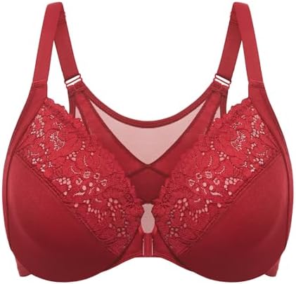 Front Closure Posture Lace Bras, Dark Red