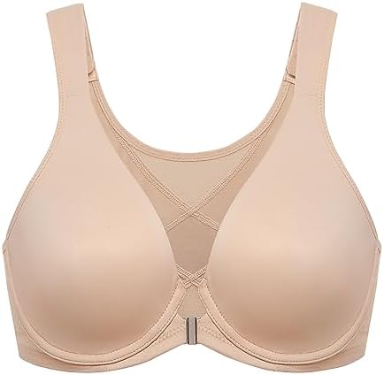 Front Closure Posture Plunge Bras, Beige