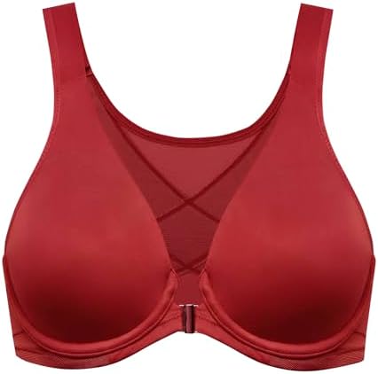 Front Closure Posture Plunge Bras, Dark Red