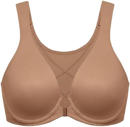 Front Closure Posture Plunge Bras, Gravel Beige