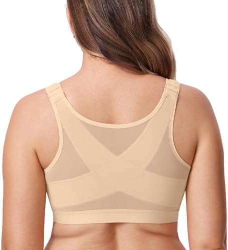 Front Closure Posture Support Bras, Light Oatmeal