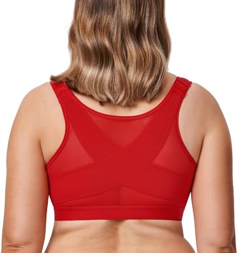 Front Closure Posture Support Bras, Lipstick Red