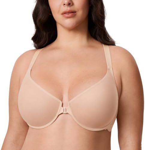 Front Closure Racerback Bra, Beige