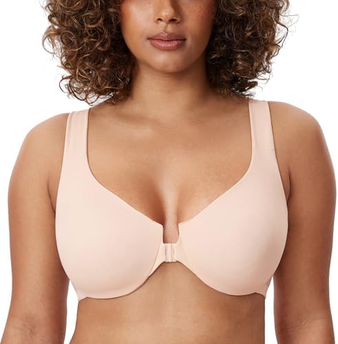 Front Closure Racerback Bras Plus Size Underwire, Apricot Pink