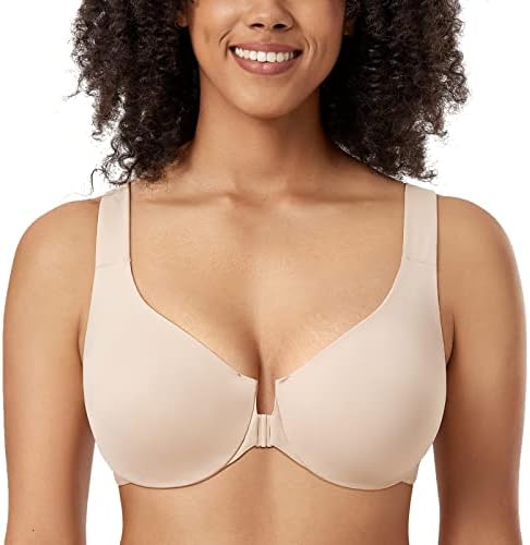 Front Closure Racerback Bras Plus Size Underwire, Beige