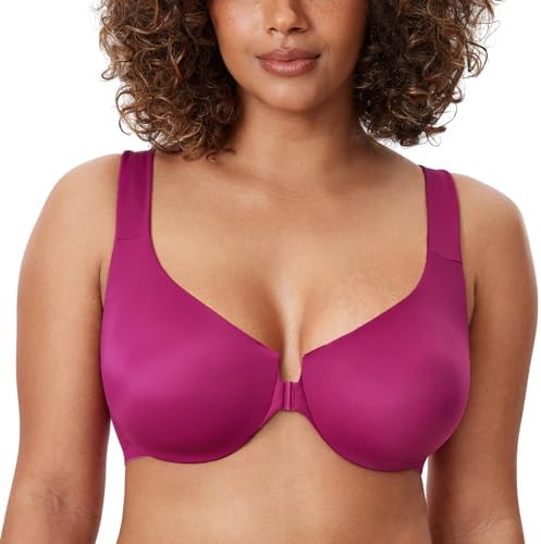 Front Closure Racerback Bras Plus Size Underwire, Magenta Purple