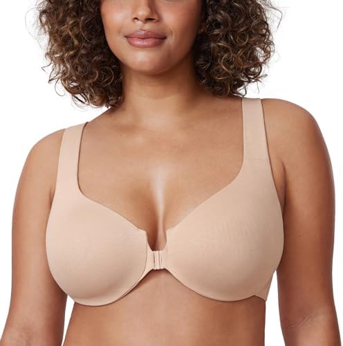 Front Closure Racerback Bras Plus Size Underwire, Oatmeal Heather