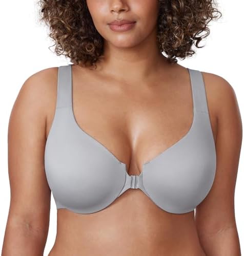 Front Closure Racerback Bras Plus Size Underwire, Quantum Grey