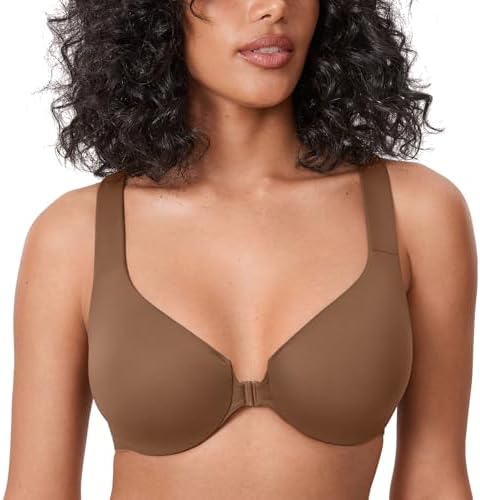 Front Closure Racerback Bras Plus Size Underwire, Sandalwood Brown