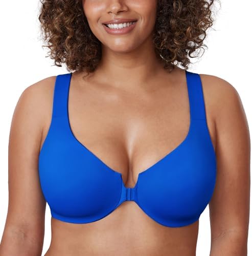 Front Closure Racerback Bras Plus Size Underwire, Sparkle Blue