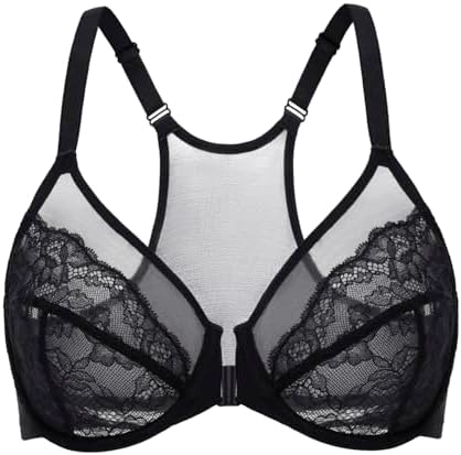 Front Closure Racerback Lace Bras, Black